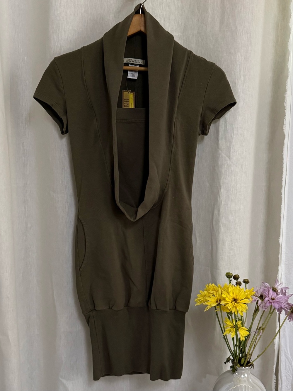 NWT Prairie Underground Cowl Neck Dress Extra Small XS Green Bubble Hem Tunic